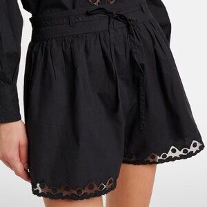 Ulla Johnson Elowen Shorts Black Cotton Eyelet Drawstring Waist